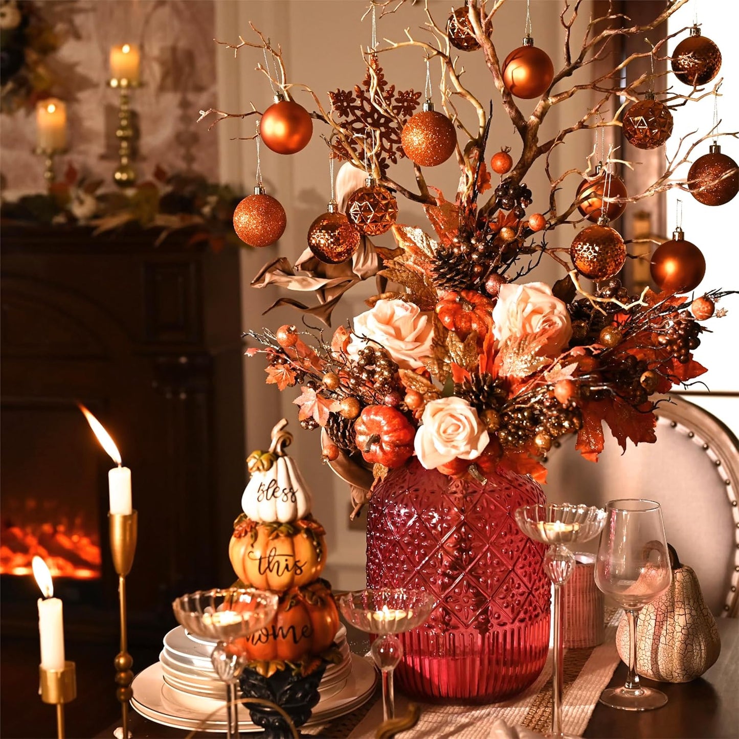 Valery Madelyn Christmas Tree Decorations Ornament Set for Fall Halloween, 50ct 2 Inches Orange Shatterproof Christmas Ball Ornaments Hanging Xmas Holiday Party Decor