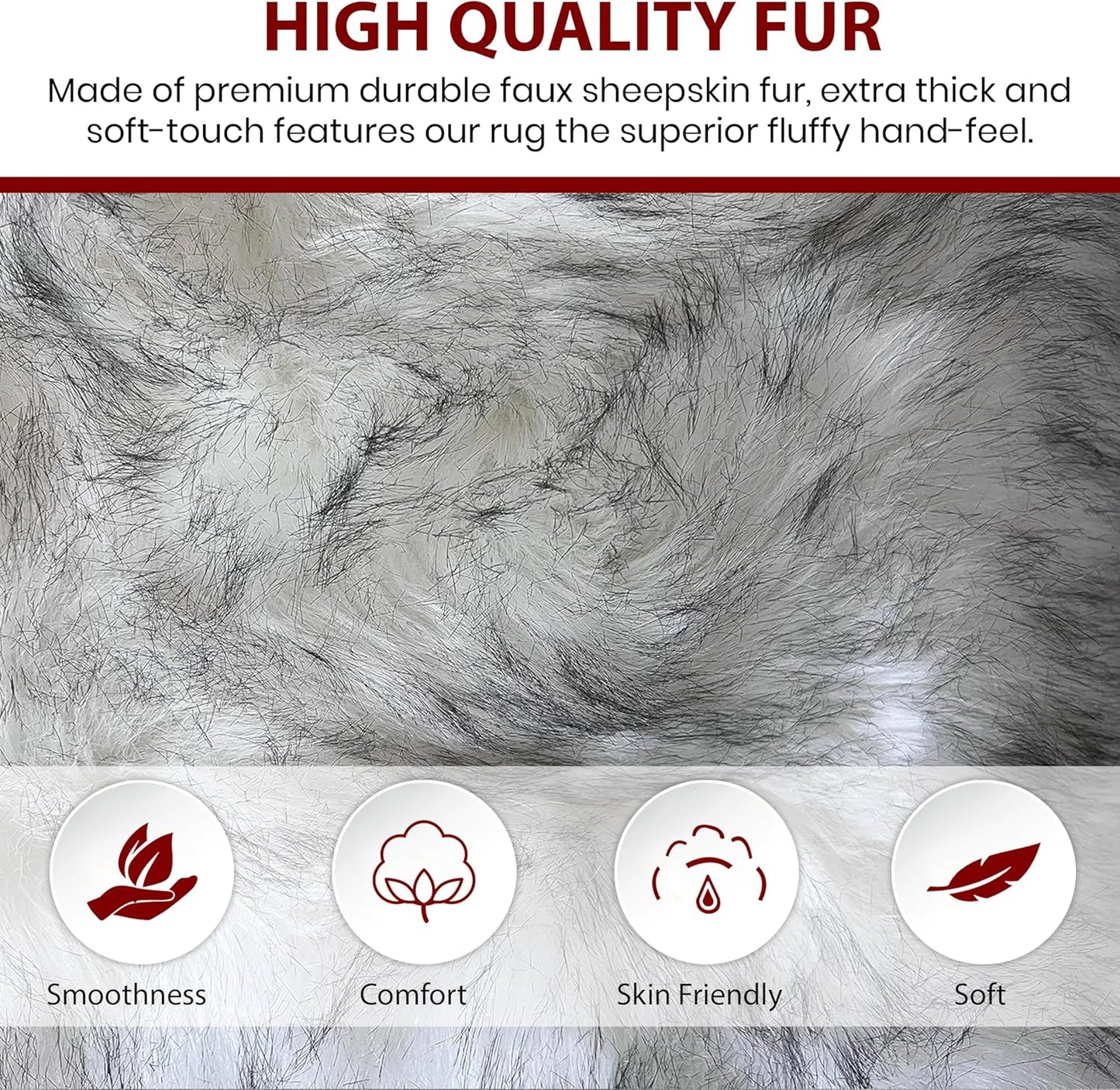 LAMBZY Faux Sheepskin Hypoallergenic Free Shape Silky Shag Rug, Luxury Shaggy Silky Plush Carpet for Bedrooms Rugs Living Kids Rooms Sofa Floor Rugs (Single 2'x3', 60x90cm White with Black Tips)