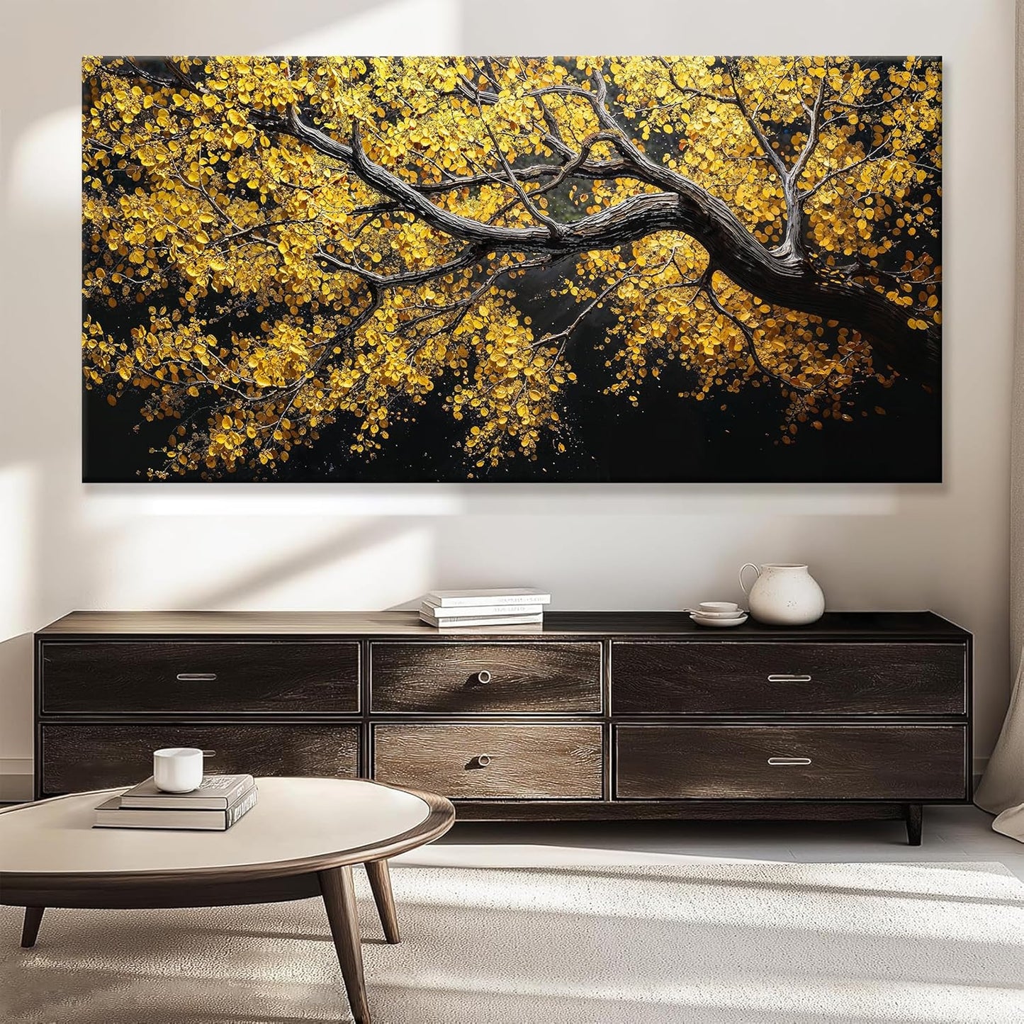 TAIJXAGSG Large Canvas Wall Art Decor For Living Room Pictures Gold Tree Wall Art Decoration Abstract Tree Plants Artwork Wall Art Modern Painting Pictures For Bedroom Home Kitchen Office 29"X 58"