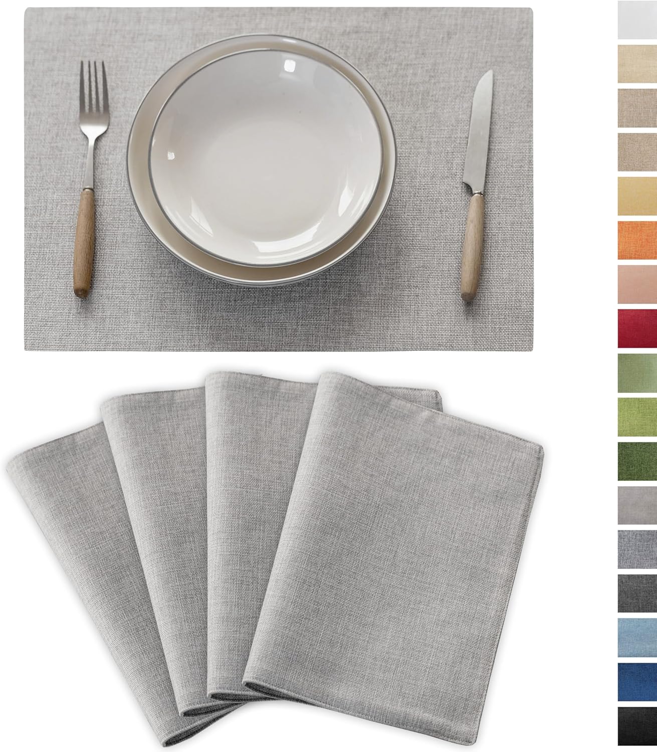 Demetex Placemats Set of 4 Grey Heat Resistant Linen Place Mats for Kitchen Washable Farmhouse Table Plate Mats for Dining Parties Buffet Dinner, Light Grey