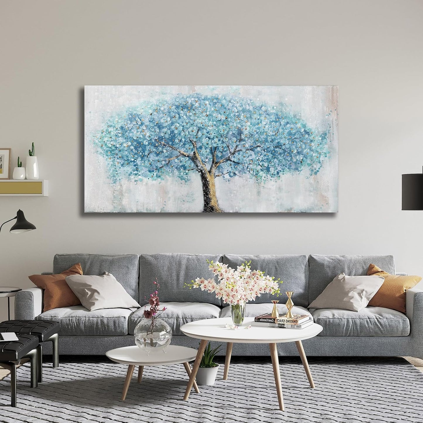 Yuaxker Tree Wall Art Blue and Gold Canvas Painting Modern Aesthetic Wall Decor Spiritual Artwork for Living Room Bedroom Dining Room Office Home Decor 20x40inch