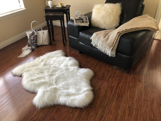 LAMBZY Faux Sheepskin Hypoallergenic Free Shape Silky Shag Rug, Luxury Shaggy Silky Plush Carpet for Bedrooms Rugs Living Room Kids Rooms Sofa Floor Rugs (Single 2'x3',60x90 cm White)