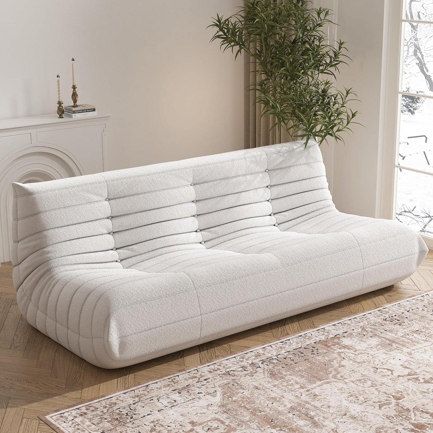 Big Bean Bag Chairs for Adults, 3 Seater Large Bean Bag Chair Sofa, Fireside Chair Lazy Sofa Chair with High Density Comfortable Foam, Modern Bean Bag for Living Room, Bedroom, Office (Beige)