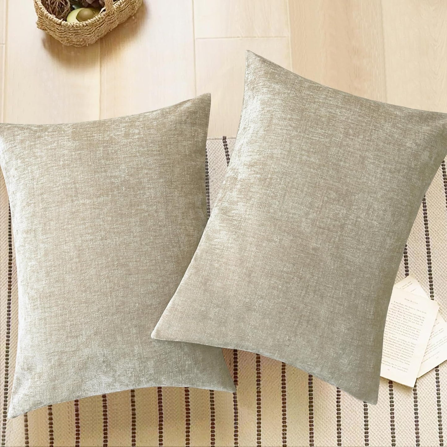 CaliTime Throw Pillow Covers Decorative 20 X 26 Inches Pack of 2 Cozy Chenille Standard Pillow Shams Cases for Couch Sofa Bed Living Room Home Light Taupe