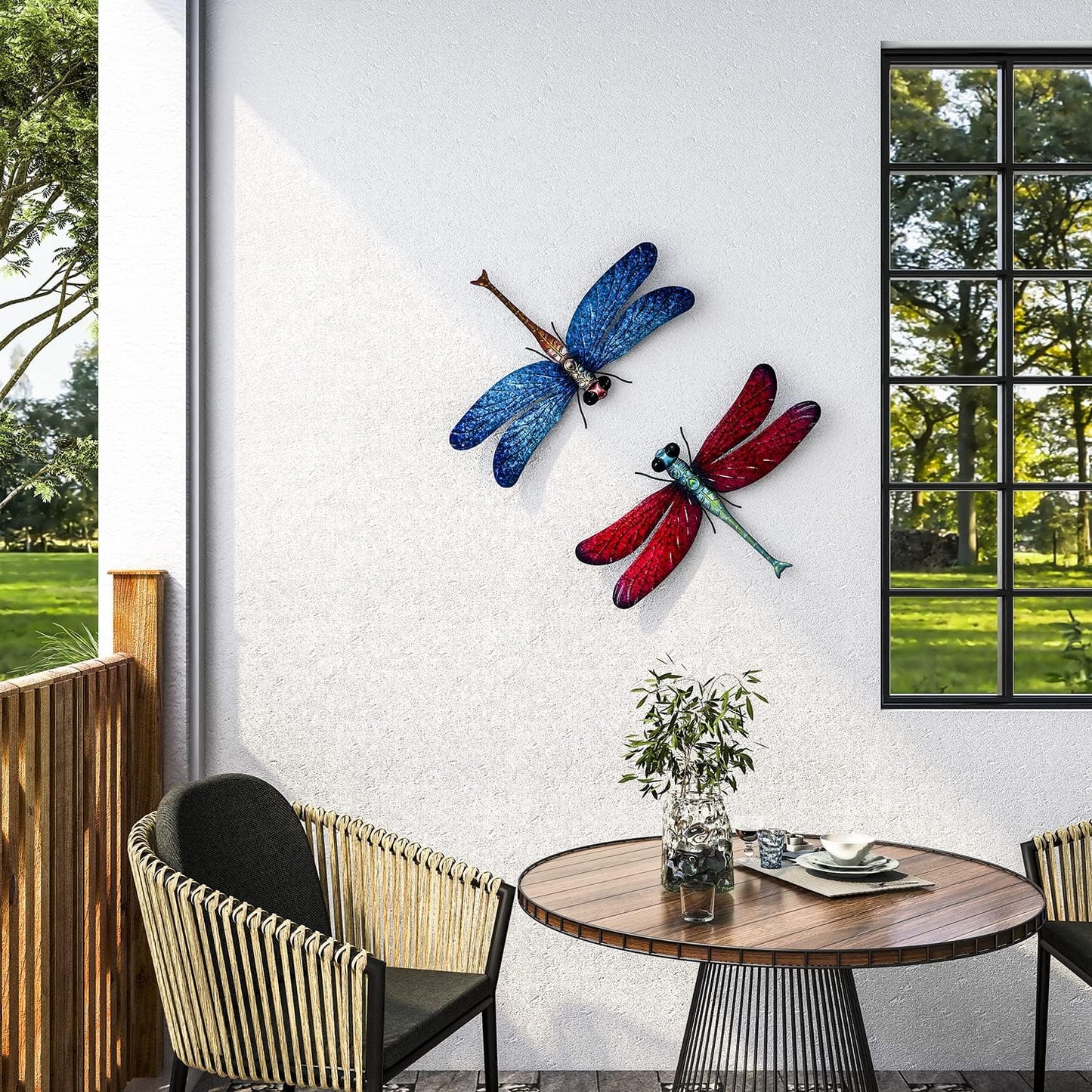 Metal Dragonfly Garden Art Decorations,-17.5 inches Outdoor Hanging Wall Decor Sculptures for Home Garden Yard (2 pack) dragon flies for garden