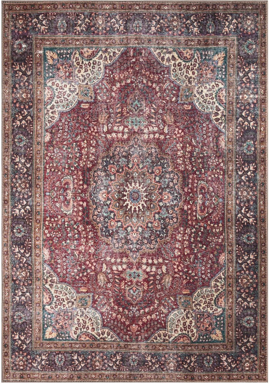 Keen Home Design 9x12 Rug - Machine Washable Area Rug with Non-Slip Backing, Ideal for Living Room, Dining Room, Bedroom - Vintage, Easy Clean, Durable, Low Pile Rug - (9' x 12')