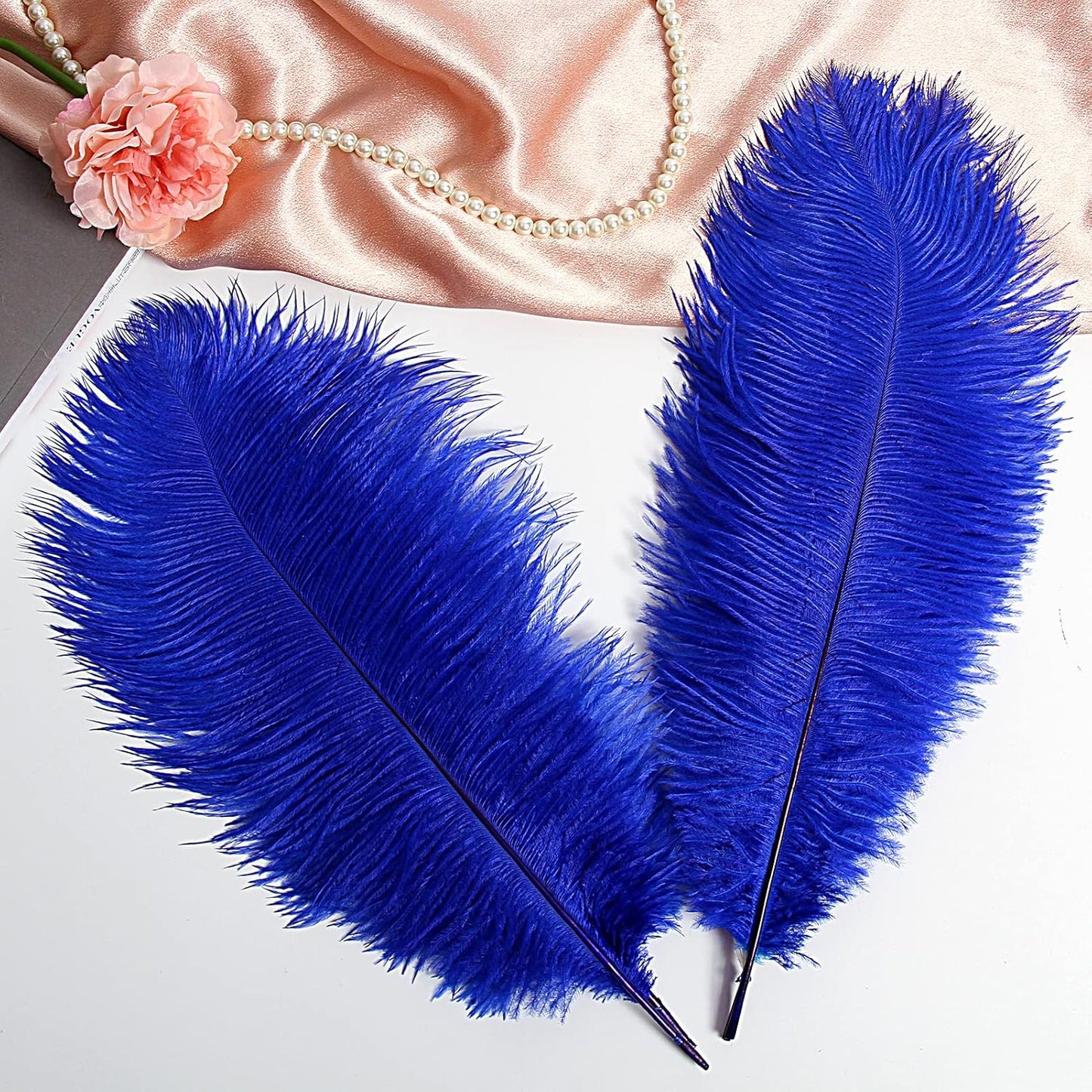 THARAHT Blue Ostrich Feathers 12pcs Large Natural Bulk 12-14Inch 30cm-35cm for Wedding Party Centerpieces Halloween and Home Decoration Feathers