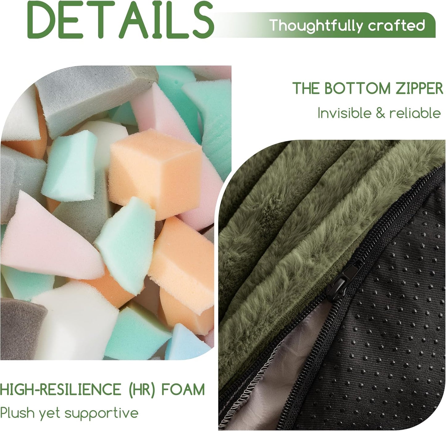 HIGOGOGO Round Stuffed Pouf Ottoman, Stripe Faux Fur Poufs with Foam Chunk Filling, Furry and Fluffy Pouf Foot Stool Storage Ottoman, 26 X 18 Floor Poufs Foot Rest for Living Room, Green