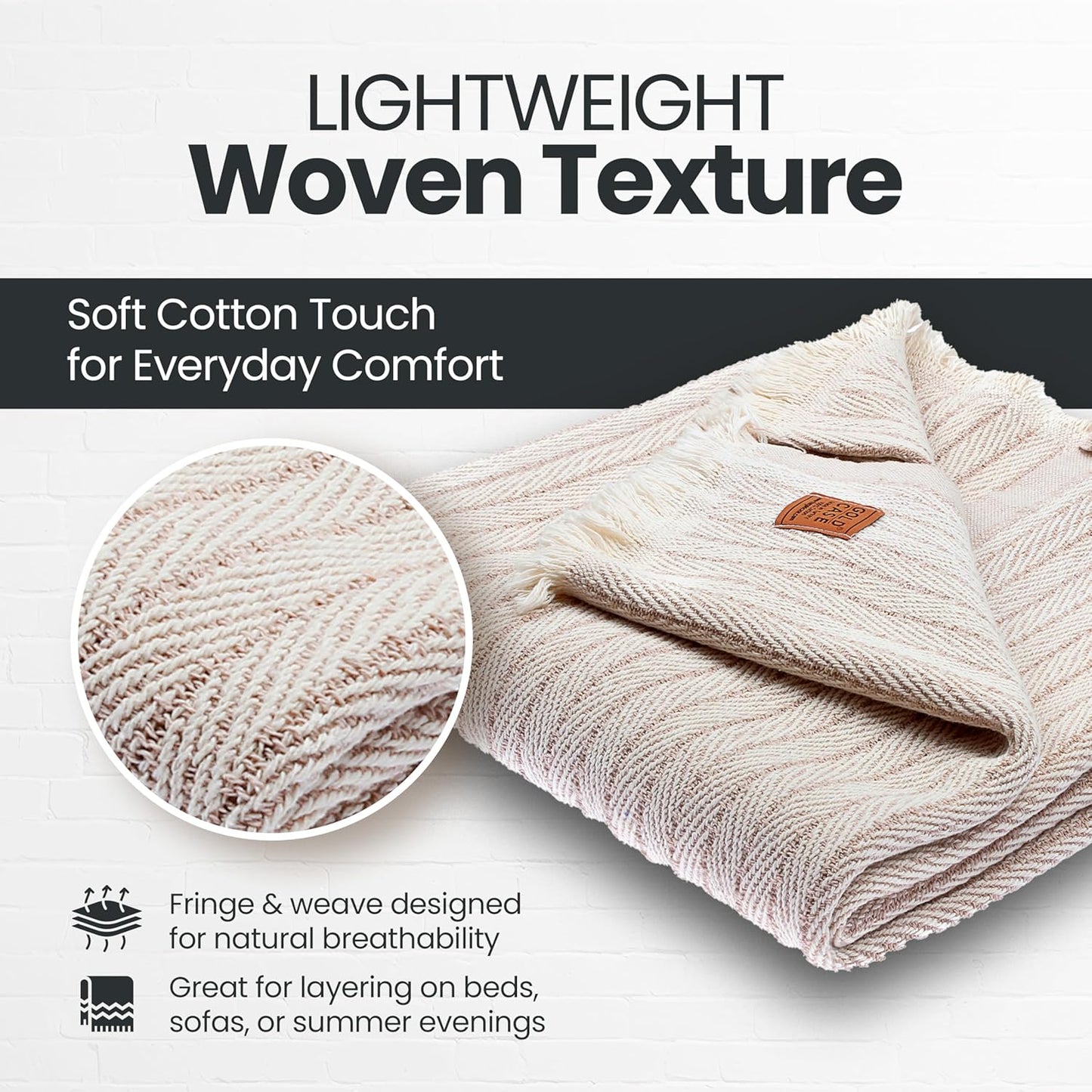 Gold Case Throw Blanket for Couch – 100% Recycled Turkish Cotton Blankets & Throws – Elegant Decorative Throw Blankets for Living Room Sofa – Woven Throws for Couch – Vintage Beige – 60x80