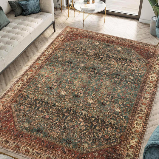 Keen Home Design 9x12 Rug - Machine Washable Area Rug with Non-Slip Backing, Ideal for Living Room, Dining Room, Bedroom - Vintage, Easy Clean, Durable, Low Pile Rug - (9' x 12')