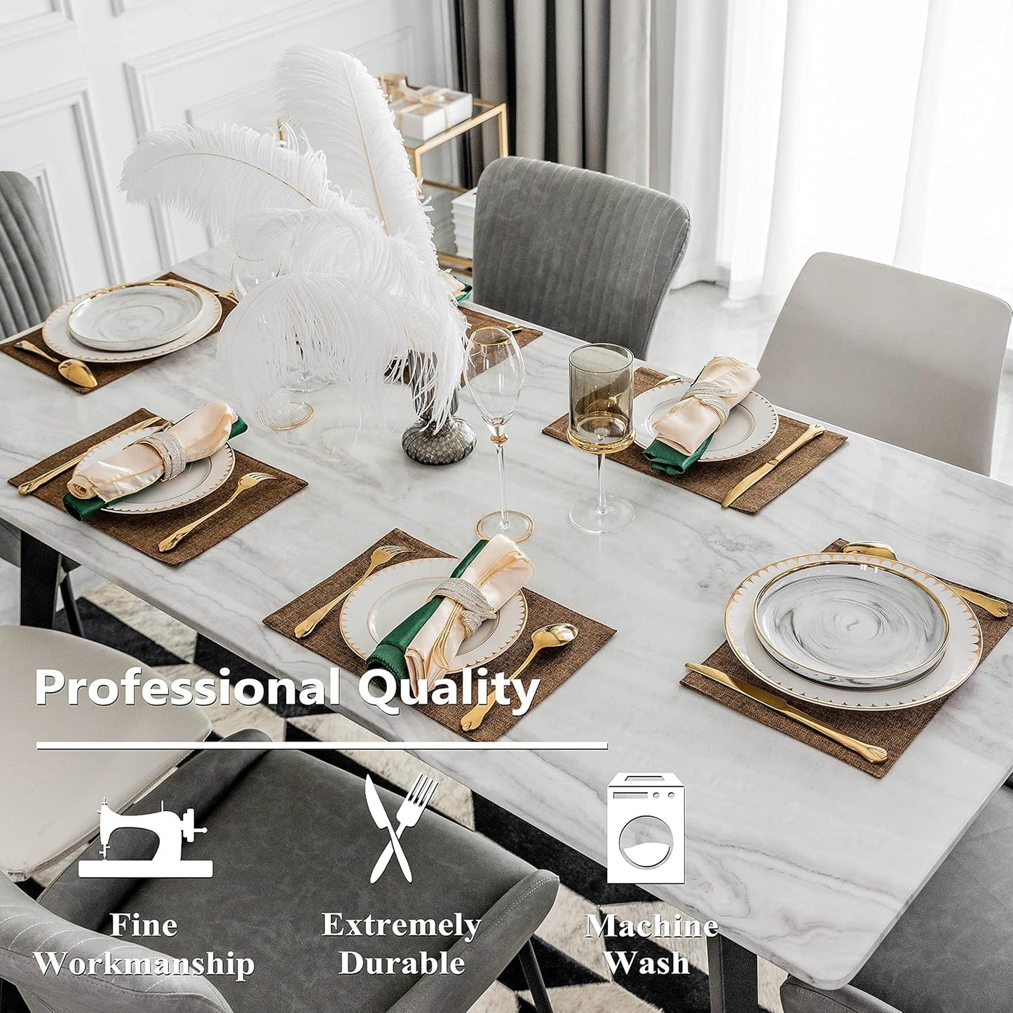 Home Brilliant Cloth Placemats Set of 8 Heat Resistant Dining Table Place Mats Linen Kitchen Table Mats, Brown