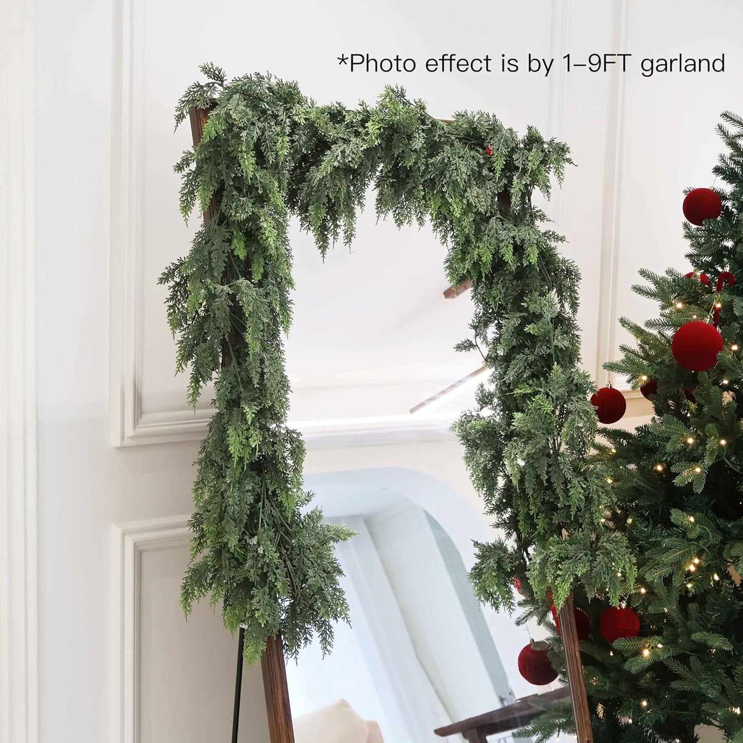 2Pcs 9FT Christmas Cedar Garland Artificial Real Touch Thickness Realistic Greenery Pine Garland for Mantle Fireplace Outdoor Indoor Christmas Decorations