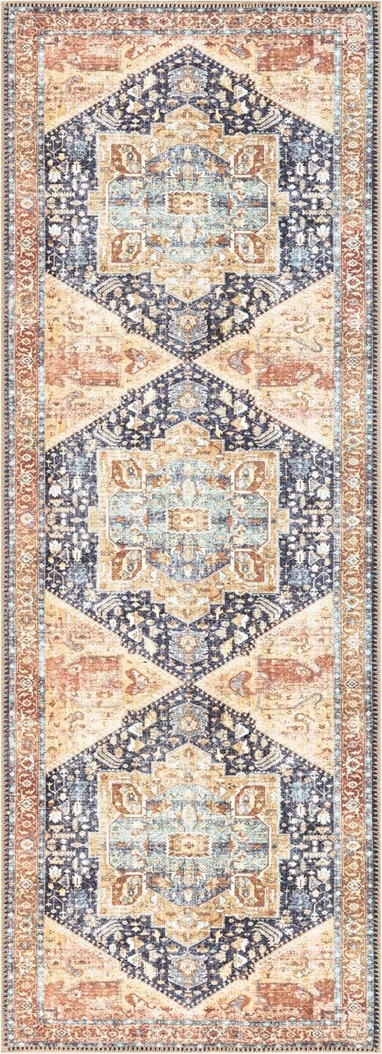 Keen Home Design 2x10 Rug - Machine Washable Runner with Non-Slip Backing, Ideal for Hallway, Entryway, Kitchen, Laundry Room - Vintage, Easy Clean, Durable, Low Pile Rug - (2'6" x 10')