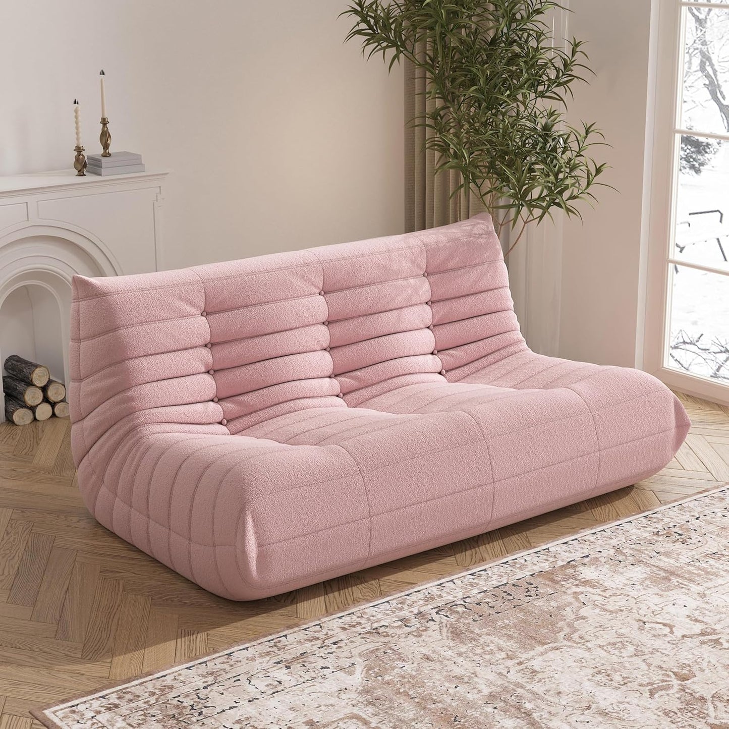 Big Bean Bag Chairs for Adults, 3 Seater Large Bean Bag Sofa, Fireside Chair Lazy Sofa Chair with High Density Comfortable Foam, Modern Bean Bag for Living Room, Bedroom, Office (Pink)