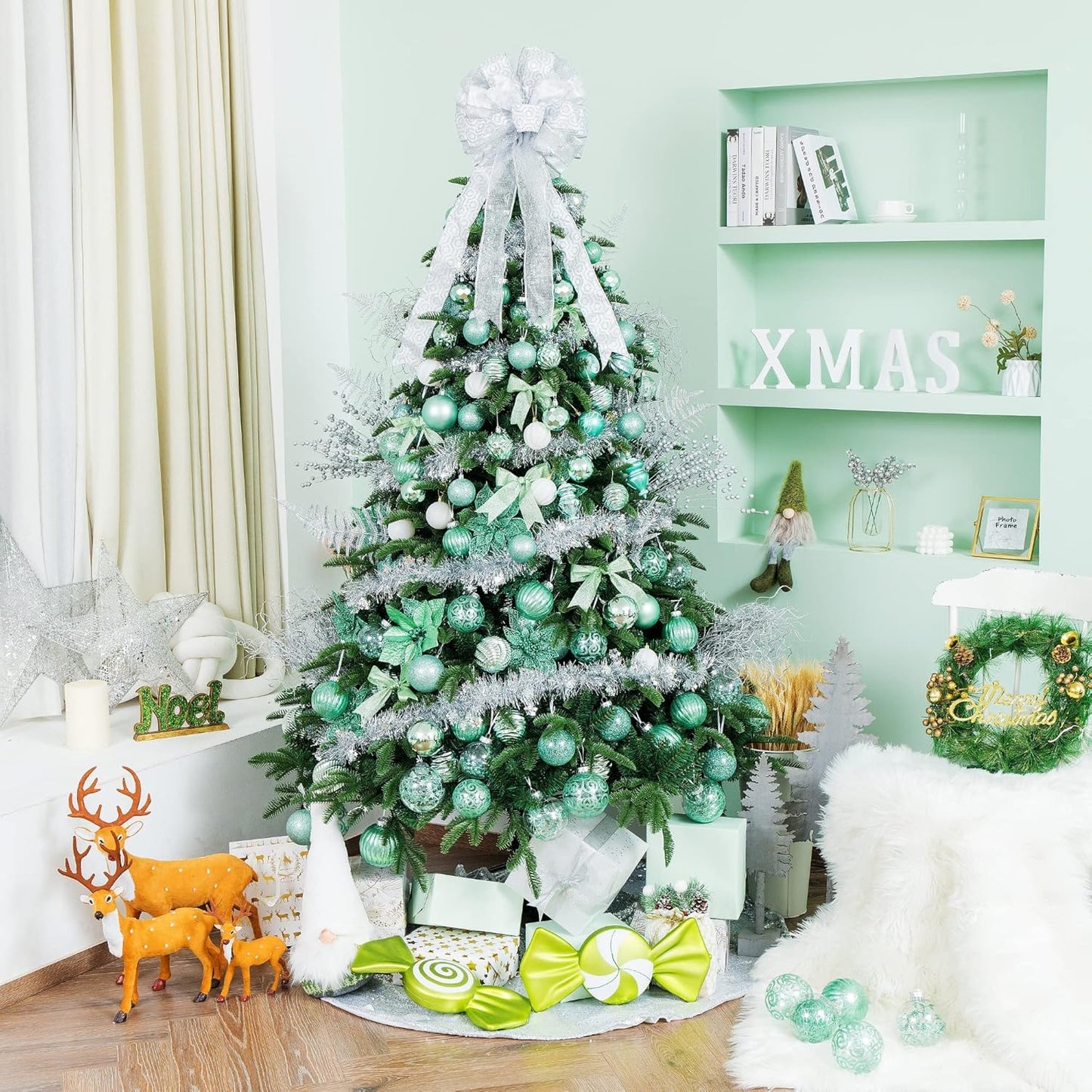 XmasExp Christmas Ball Ornaments (1.57", Mint Green) 24ct Christmas Ball Ornaments Shatterproof Xmas Tree Hanging Balls Decorations Perfect for Holiday Wedding Christmas Decor