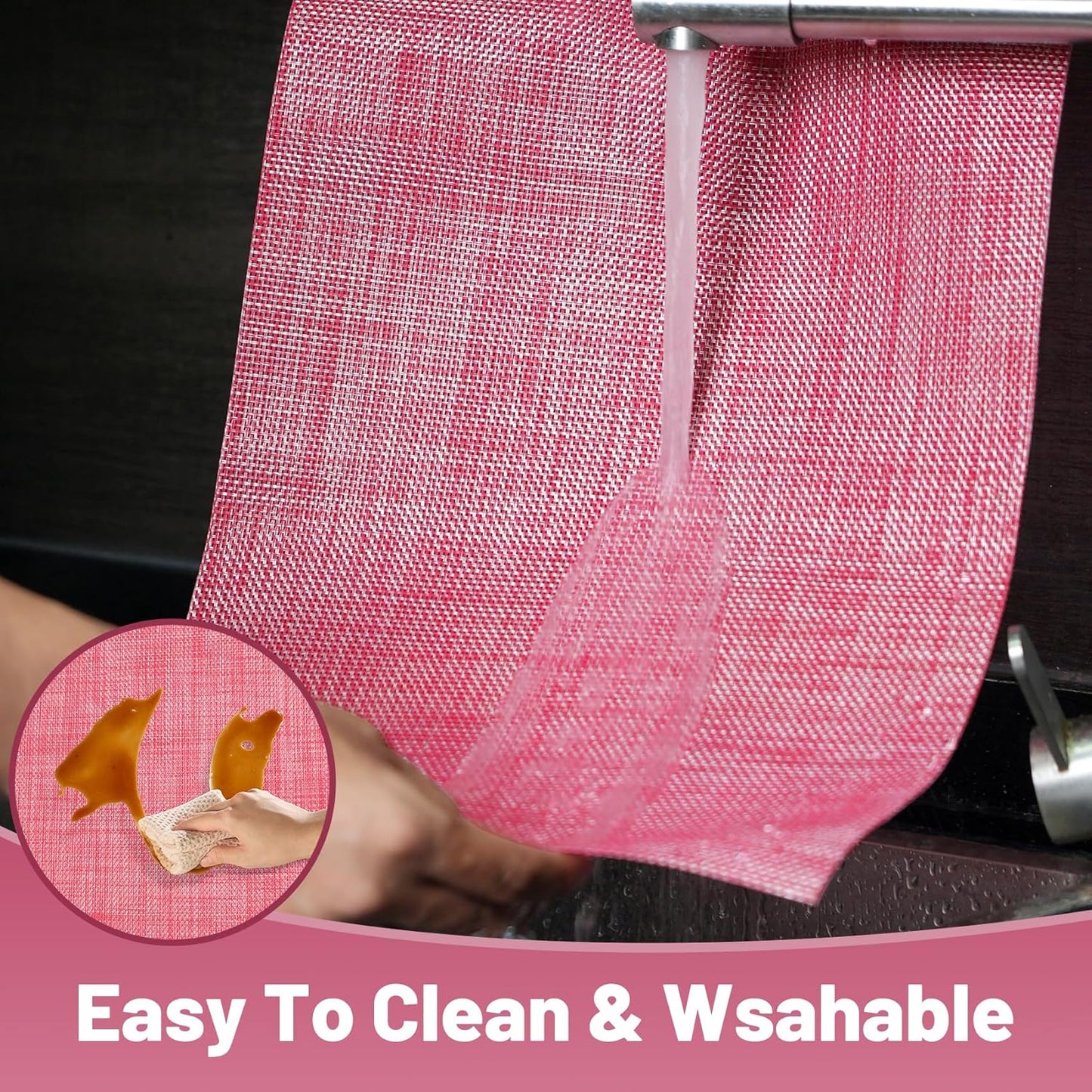 Placemats Set of 12，Non-Slip PVC Weave Table Mats Easy to Clean，Heat Resistant Place Mats for Kitchen Dining Table Decoration Indoor Outdoor，Red