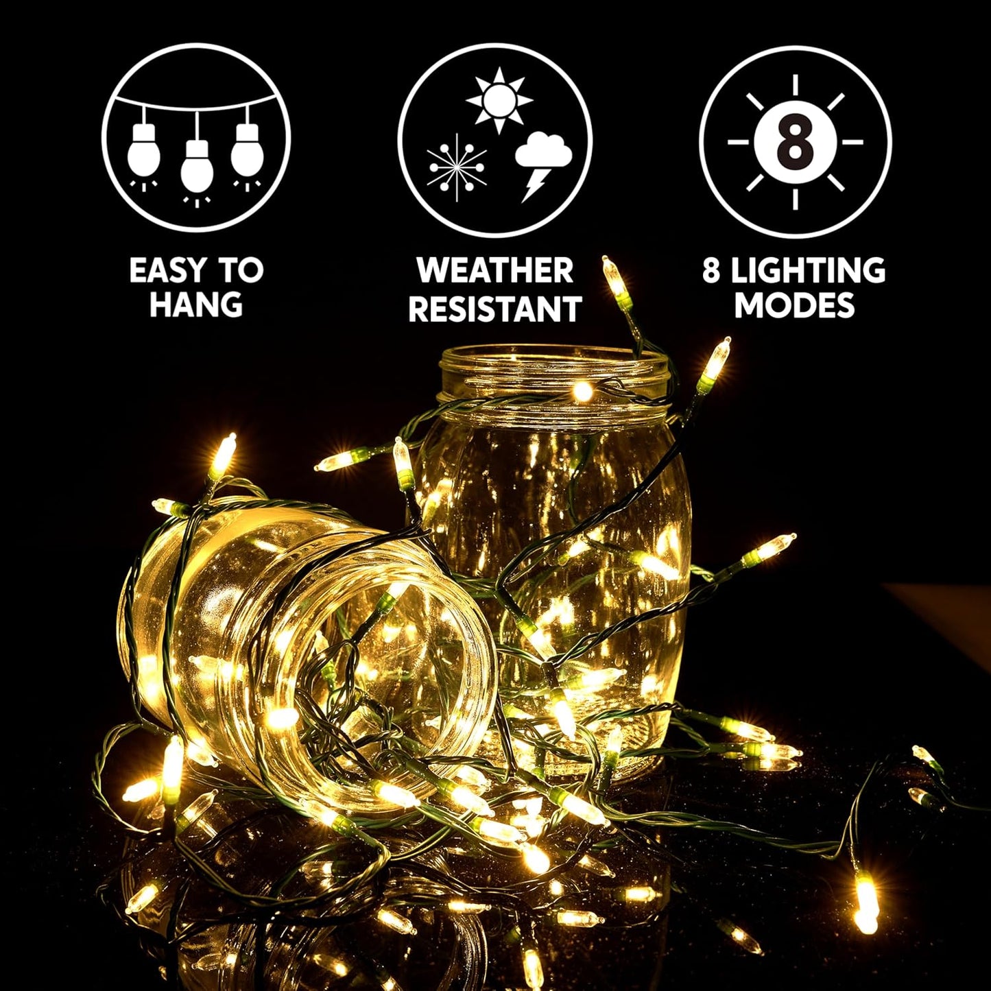 Joiedomi LED Christmas String Lights,50 Count 16.3FT Battery Operated Christmas Tree Fairy Lights with 8 Modes,Multifunction Green Wire for Xmas Decor Party Holiday House,Warm White