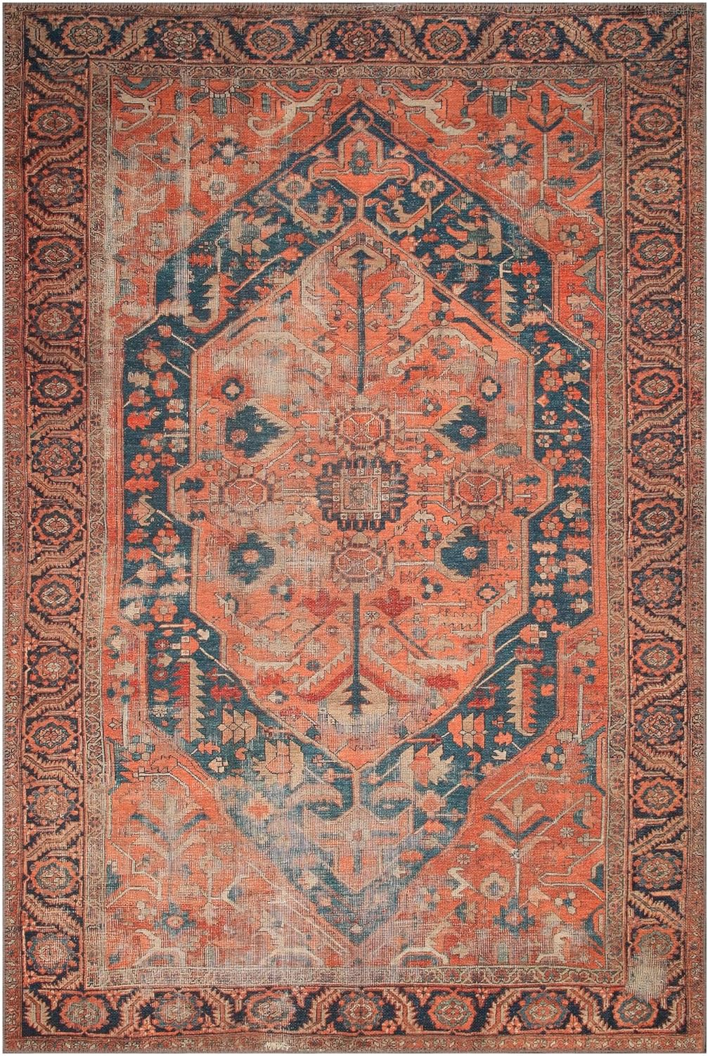 Keen Home Design 8x10 Rug - Machine Washable Area Rug with Non-Slip Backing, Ideal for Living Room, Dining Room, Bedroom - Vintage, Easy Clean, Durable, Low Pile Rug - (8' x 10')