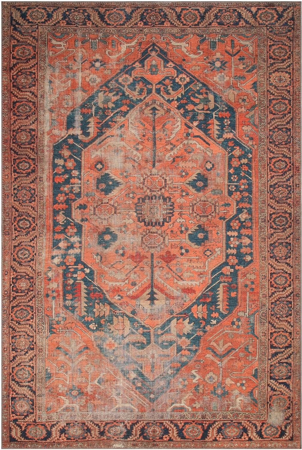 Keen Home Design 5x7 Rug - Machine Washable Area Rug with Non-Slip Backing, Ideal for Living Room, Dining Room, Bedroom - Vintage, Easy Clean, Durable, Low Pile Rug - (5' x 7')