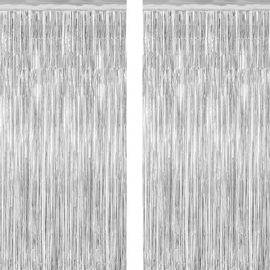 2 Pack Tinsel Backdrop, 3.28 FT x 7.05 FT Birthday Party Decorations, Silver Party Streamer Fringe Curtains Foil Backdrop, Metallic Silver Photo Props Party Supplies Party Decor