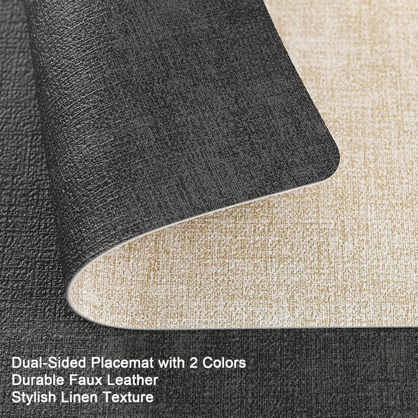 Myir JUN Dual Sided Faux Leather Placemats Set of 6 Indoor/Outdoor Square Non-Slip Washable Table Mats (Gray Cream-White)