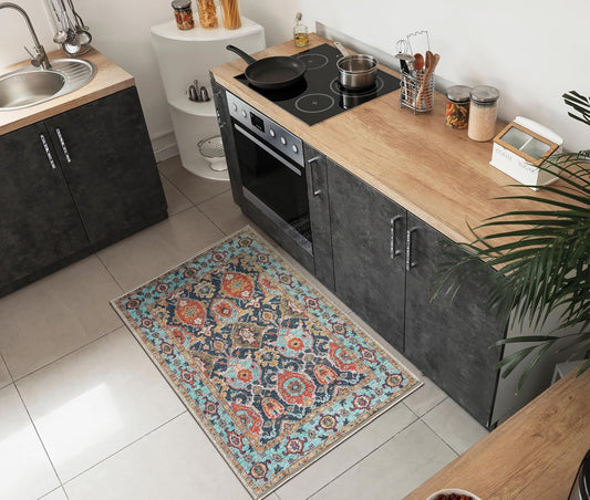 Keen Home Design 2x3 Rug - Machine Washable Entry Rug with Non-Slip Backing, Ideal for Enteryway, Kitchen, Bathroom, Laundry Room - Vintage, Easy Clean, Durable, Low Pile Rug - (2' x 3')