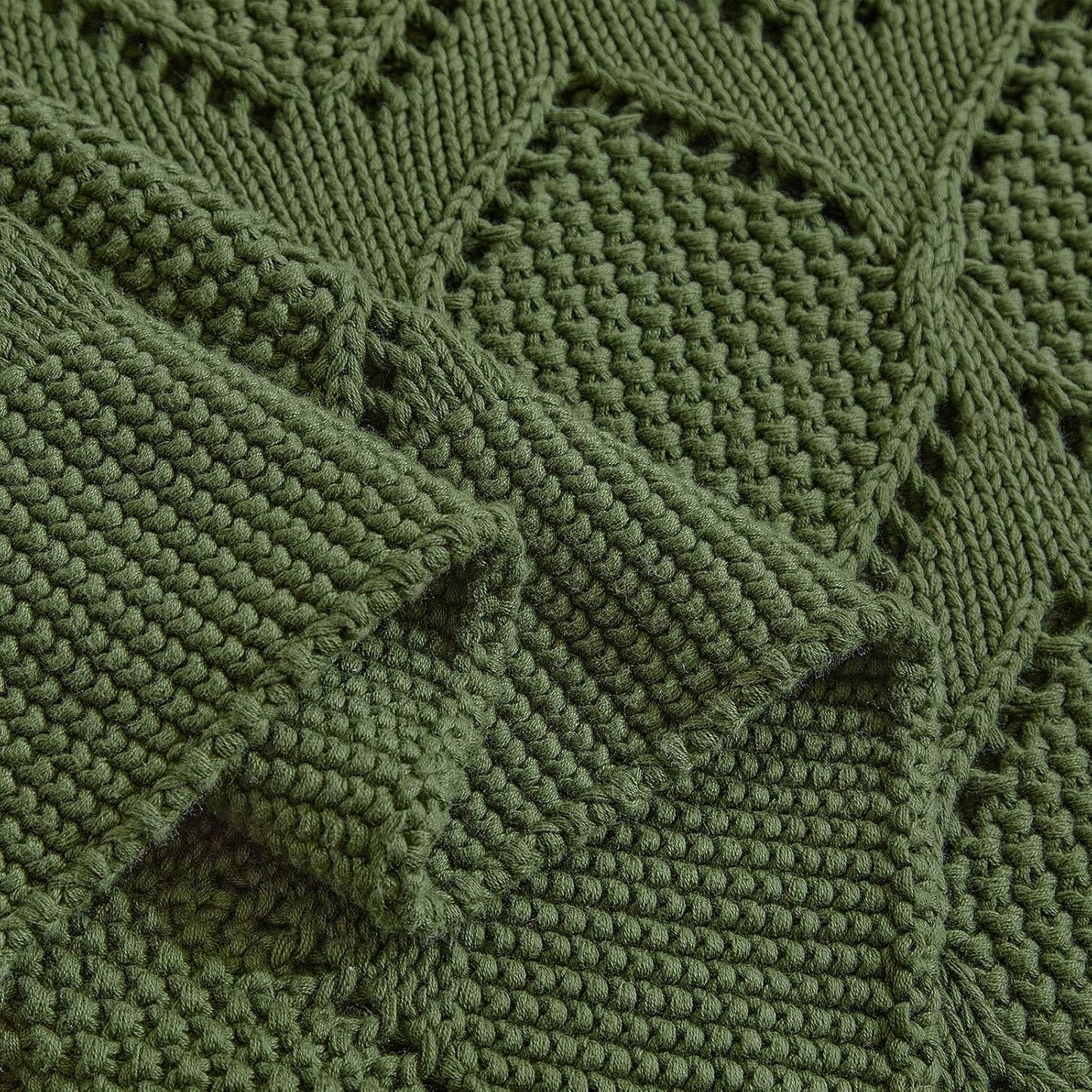 Longhui bedding Chunky Cotton Knit Throw Blanket for Couch, Sofa, Bed, or Chair, Decorative Breathable Fall Cable Knit Blanket 60 x 80 Inches, Large Olive Green