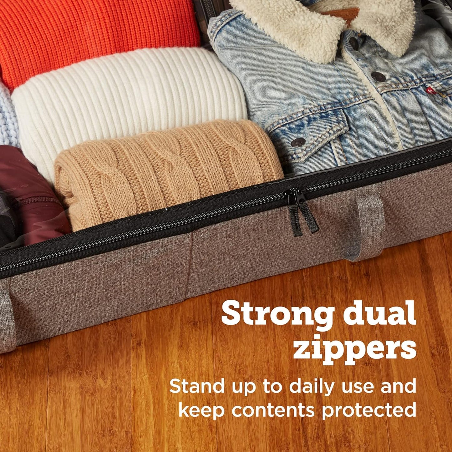 storageLAB Under Bed Storage Containers, Closet Organizers with Sturdy Handles for Clothes, Comforters, and Accessories, Perfect for Use Under or at the End of the Bed - 2 Pack, Grey