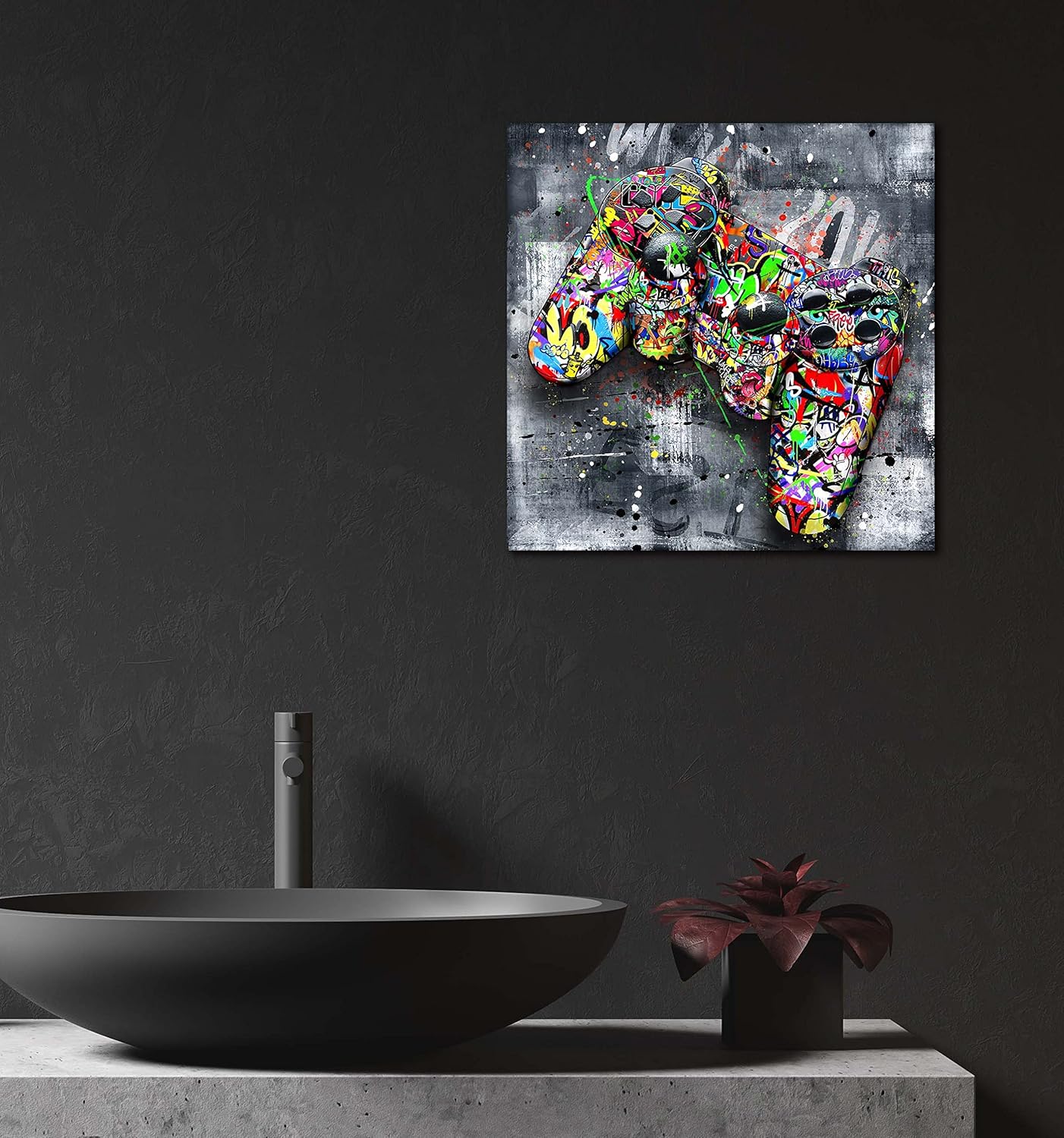 JKWALL77 Graffiti Canvas Wall-Art For Bedroom - Gaming Wall Art For Teen Boys - Abstract Painting Pop Art Modern Home Wall Decor Ready to Hang Size 14" x 14"