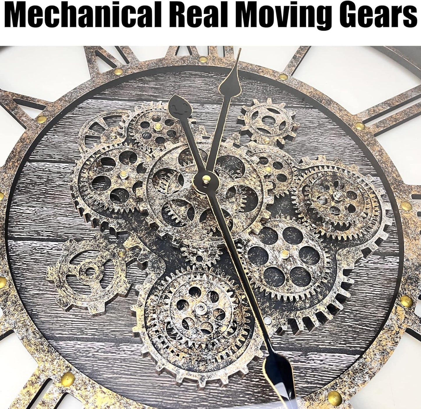 DORBOKER 40" Original Moving Gears Wall Clock, Large Industrial Wall Clock for Living Room Decor,Oversized Wood Vintage Farmhouse Steampunk Rustic Clocks for Wall Decor,Carbon Gray
