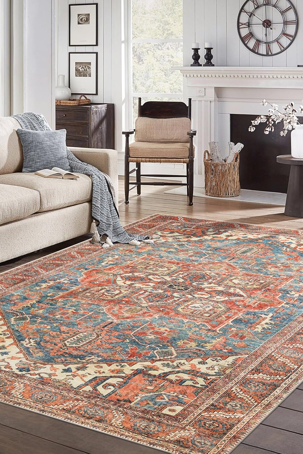 Keen Home Design 8x10 Rug - Machine Washable Area Rug with Non-Slip Backing, Ideal for Living Room, Dining Room, Bedroom - Vintage, Easy Clean, Durable, Low Pile Rug - (8' x 10')
