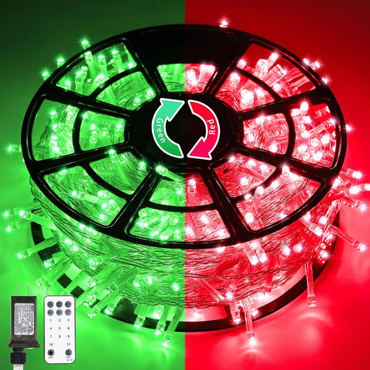 JMEXSUSS 168ft 600 LED Red to Green Halloween Lights Outdoor, Red Green Color Changing Christmas Lights, Christmas Twinkle String Lights Plug in for Tree Porch Yard Christmas Halloween Decorations
