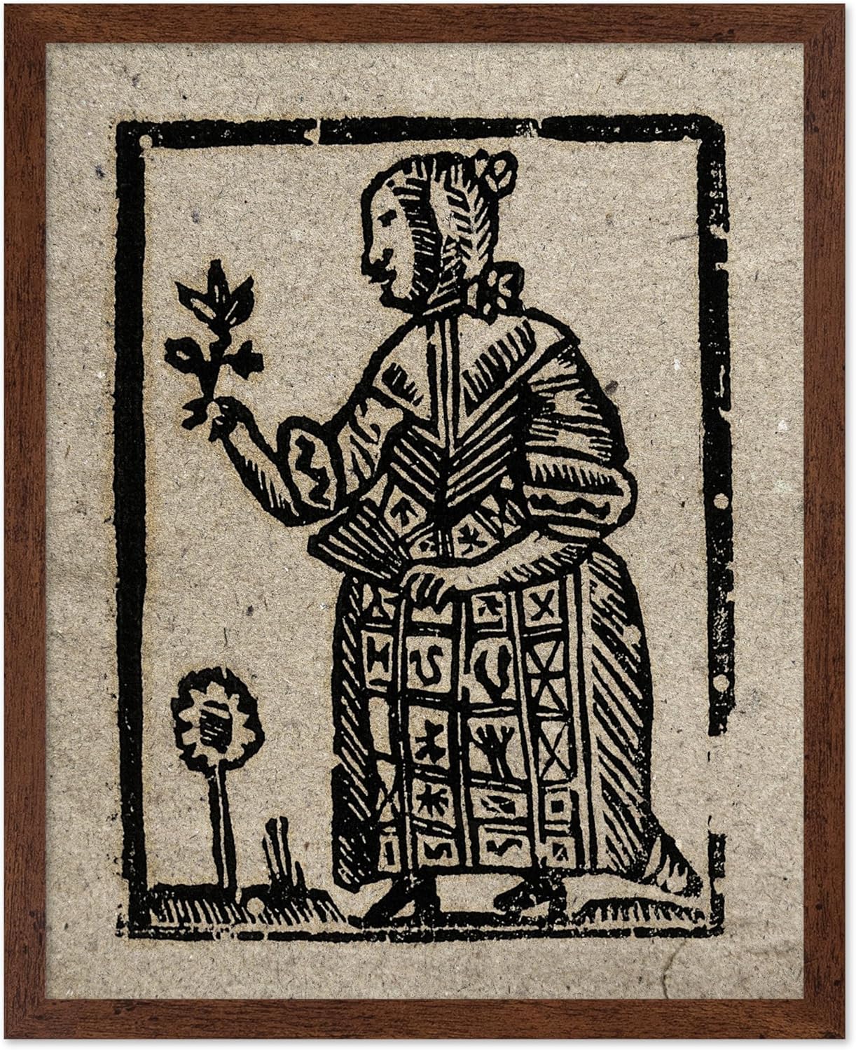 Poster Master Vintage Woodcut Poster - Retro Medieval Print - Gift for Gothic, Horror Fan - Witch Holding a Plant, Magic, Spell, Herbalist - Wall Decor for Bedroom, Dorm, 16x20 Brown Framed