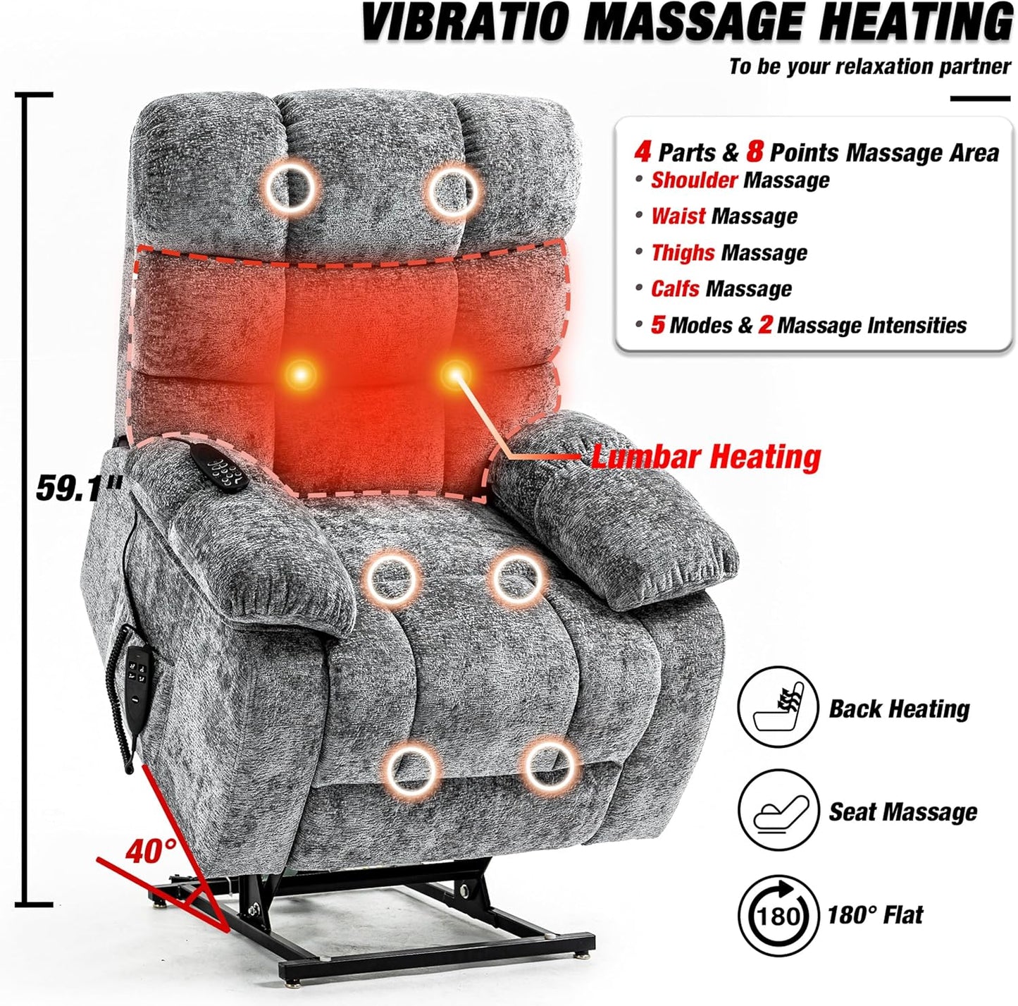 Lazy Boy Recliner Chair with Lumbar Heating ， Adjustment Power Lift Recliner Chair for Elderly/Big and Tall Recliners for People Up to 6'2"/350lb Range