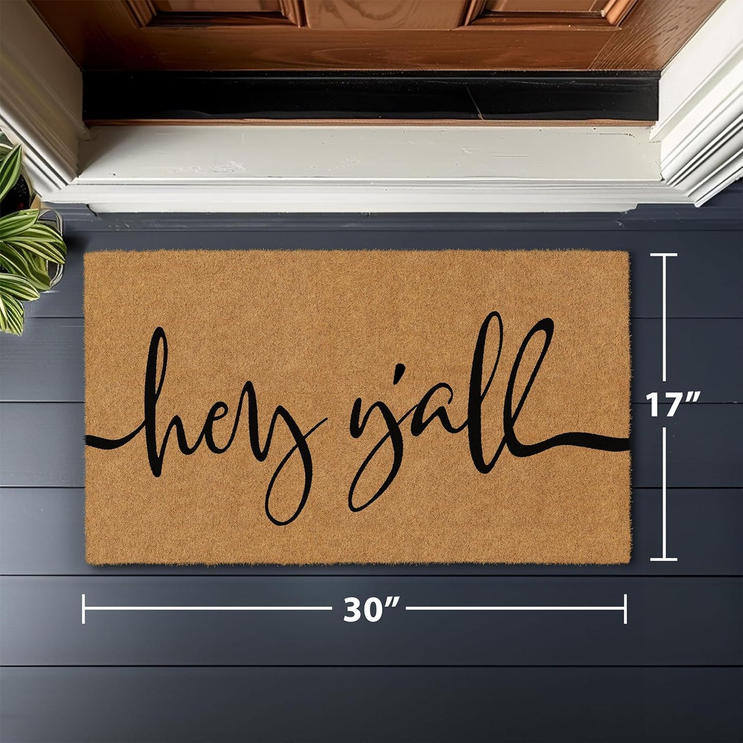 Barnyard Designs Natural Coco Coir Heavy Duty Backing Doormat - Large Cute Non-Slip Front Door Welcome Mat for Outside Entrance or Porch Entry, Brown (17x 30, Y'all)