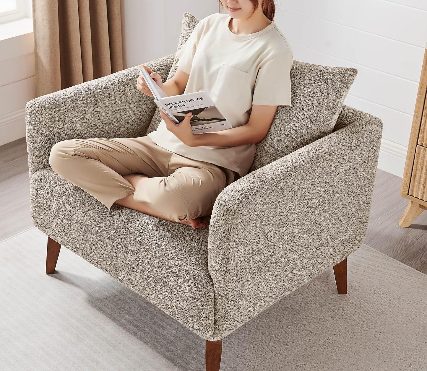 Oversized Accent Chair Modern Boucle Armchair for Living Room Sets of 2 - 37" Wide & Cozy Reading Accent Chair with Solid Wood Legs, Camel Upholstered Lounge Chair for Bedroom & Office(Easy Assembly)