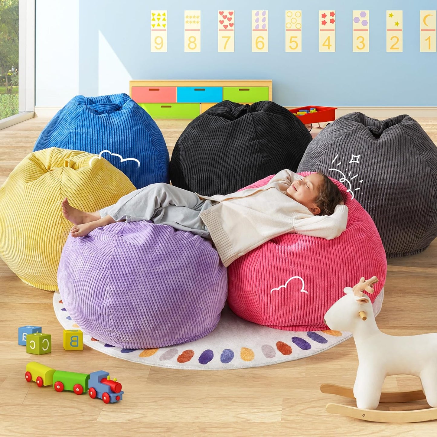 Hobestluk 2.5FT Bean Bag Chair Beanbags Small Bean Bag Chair with Filler Included Teardrop Bean Bag with Removable Cover for Bedroom Living Room (Small, Pink)