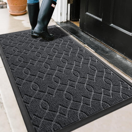 Yimobra Front Door Mat Outdoor Indoor 47x32, All-Season, All-Weather, Heavy Duty Welcome Door Mats Outside Entrance, Non Slip Porch Patio Entrance Mat, Black Gray