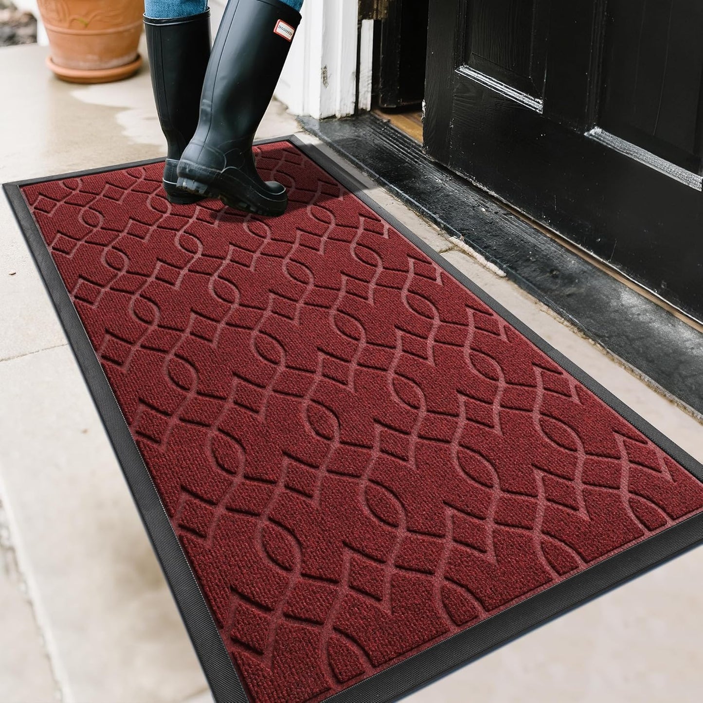 Yimobra Front Door Mat Outdoor Indoor 47x24, All-Season, All-Weather, Heavy Duty Welcome Door Mats Outside Entrance, Non Slip Porch Patio Entrance Mat, Red