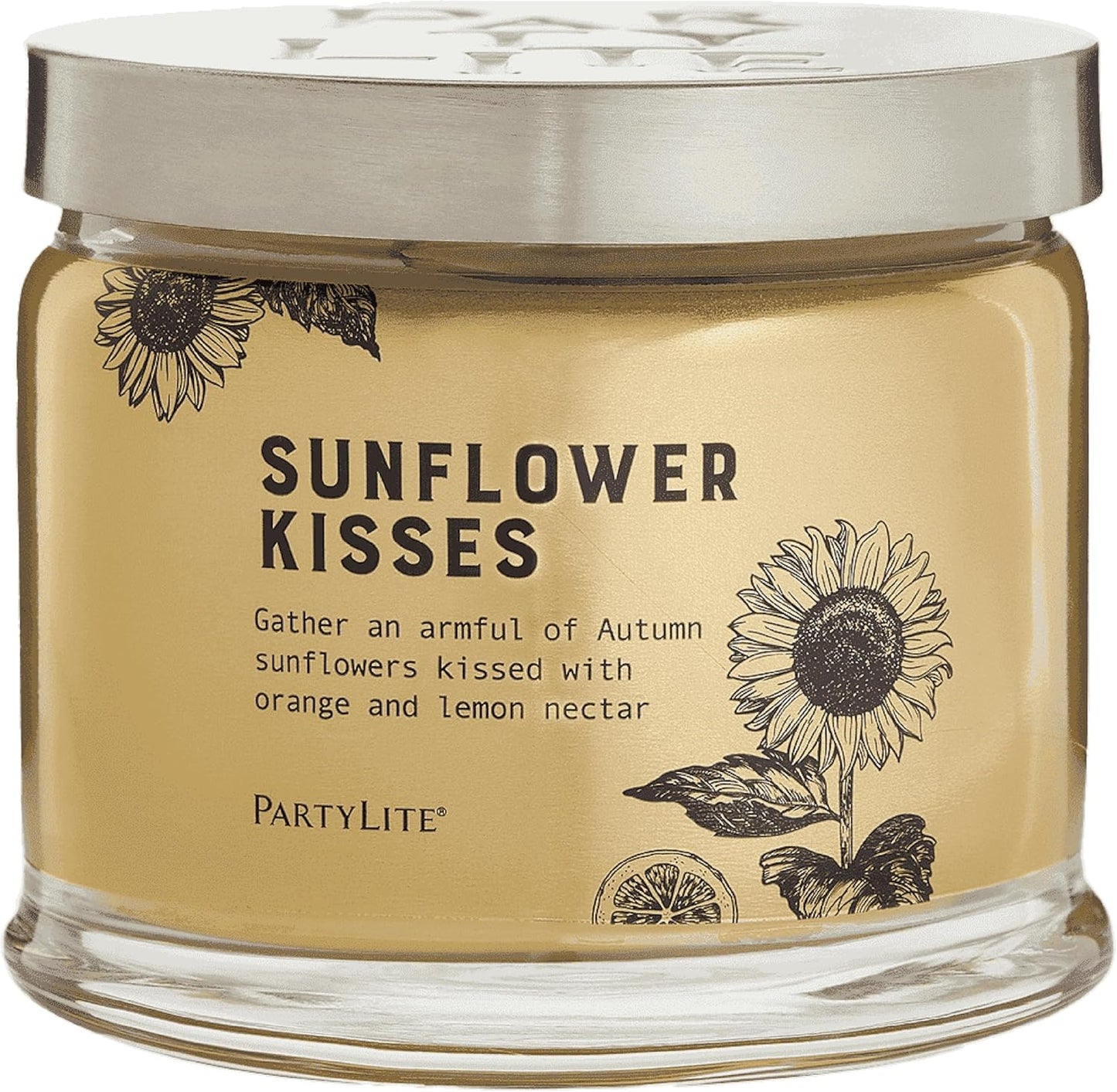 PartyLite 3-Wick Jar Candle, Highly Fragranced Clean Burning Glass Candle, 25-45 Hours Burn Time (Sunflower Kisses)