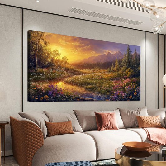 Canvas Oversized Wall Art Decor Wall Art Pictures for Living Room Artwork for Walls Large Vintage Landscape Art Prints Canvas Art Wall Decor Countryside River Wall Art Bedroom Home Wall Decor 29"X58"