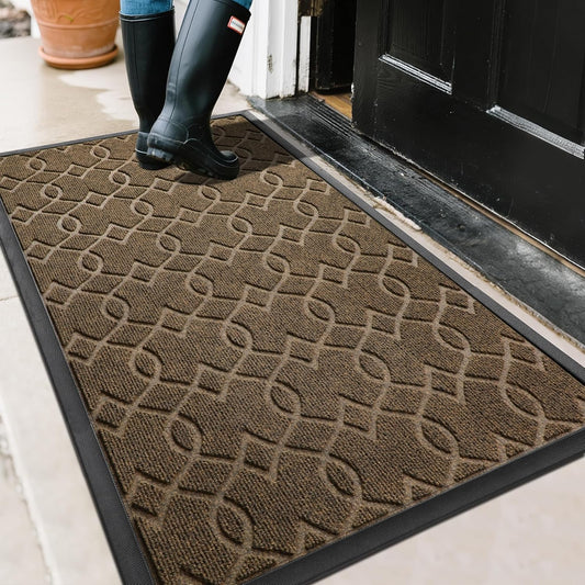 Yimobra Front Door Mat Outdoor Indoor 47x32, All-Season, All-Weather, Heavy Duty Welcome Door Mats Outside Entrance, Non Slip Porch Patio Entrance Mat, Brown