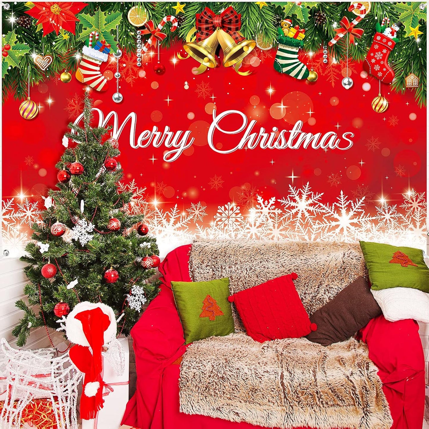 Irenare Christmas Backdrop Merry Christmas Banner Party Decoration Xmas Photography Background Photo Props for Winter Holiday New Year Eve Family Party Decoration Supplies(Snowflake)
