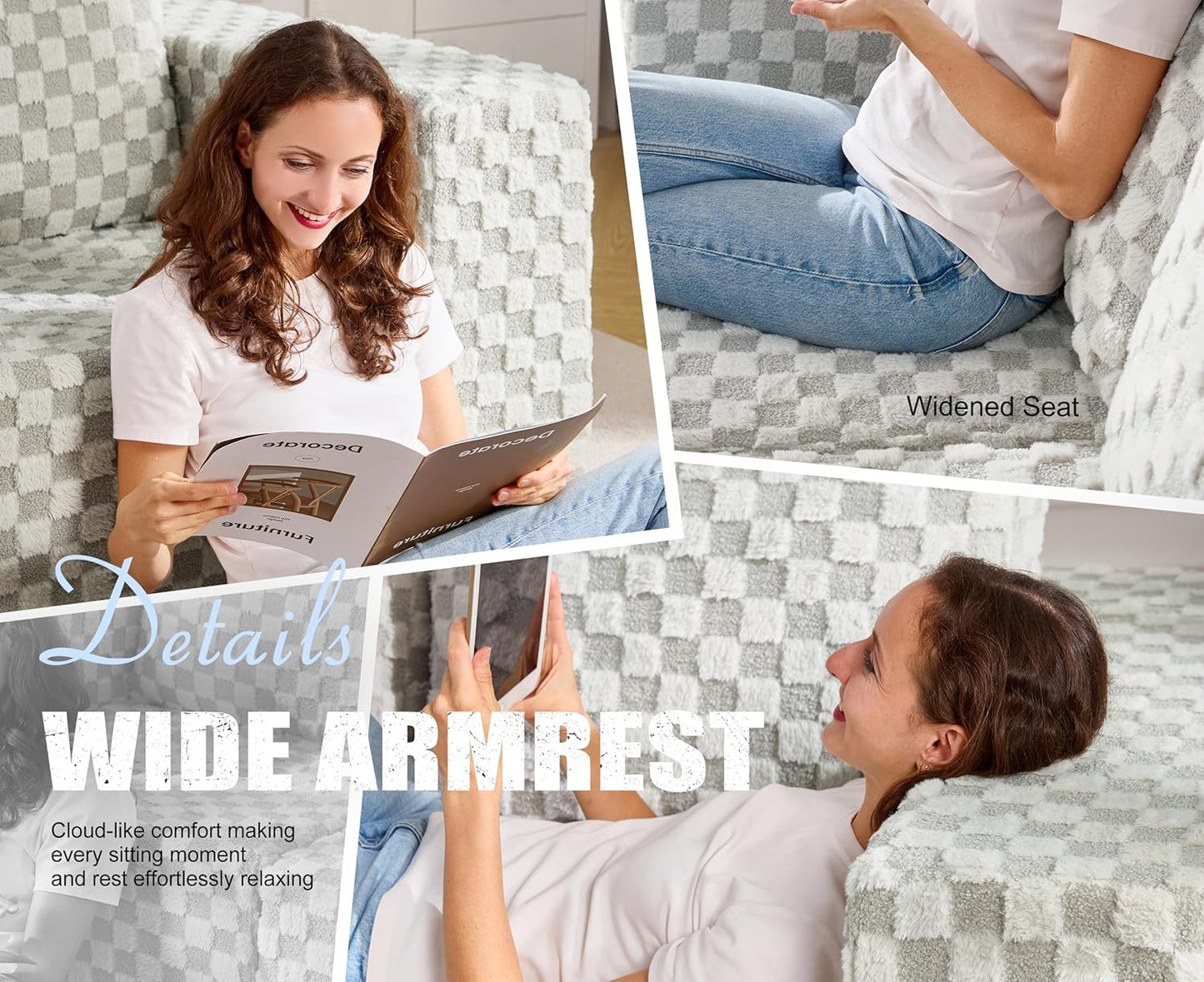 Modular Sectional Sofa 3-Seater Modular Couch with Deep Seat Memory Foam Cloud Chair with Pillows Oversized Sectional Sofa for Living Room Bedroom (Plush GREYOLIVE, 3-Seater)