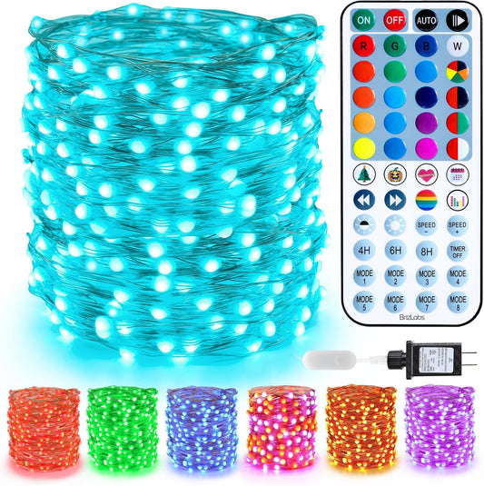 BrizLabs Color Changing Fairy Lights - 33ft 100 LED Christmas Fairy Lights with Remote, Rainbow Xmas Tree Light with Timer, RGB Halloween Light Music Sync Twinkle Light for Xmas Halloween Party Home