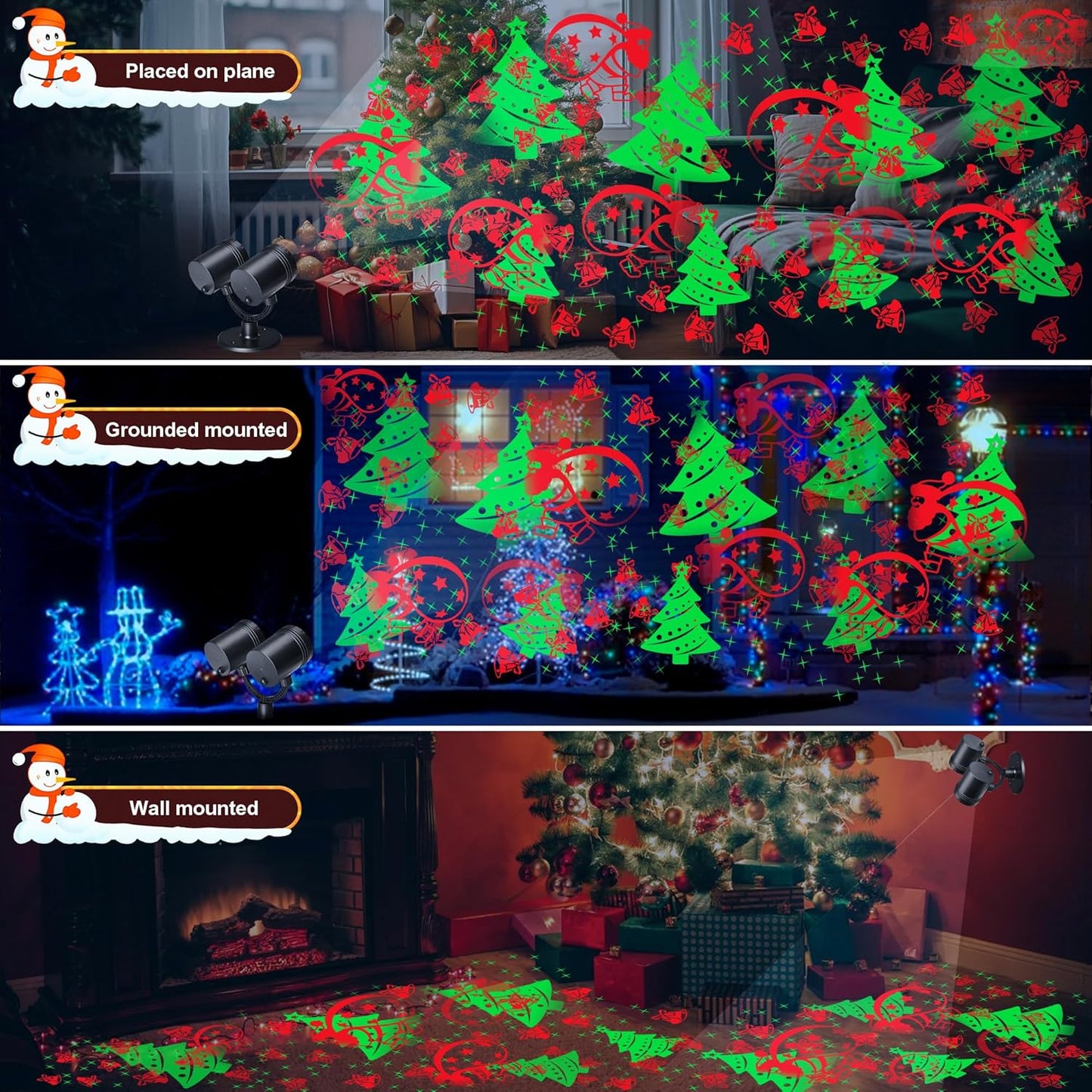 Christmas Lights Projector, Christmas Decorations Lighting Projector, with Timer Dynamic Led Xmas Tree Santa Claus Jingle Bells Lights, for New Year Party Garden Wall Outdoor Indoor Holiday Decor
