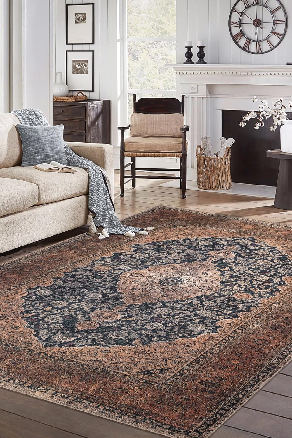 Keen Home Design 8x10 Rug - Machine Washable Area Rug with Non-Slip Backing, Ideal for Living Room, Dining Room, Bedroom - Vintage, Easy Clean, Durable, Low Pile Rug - (8' x 10')