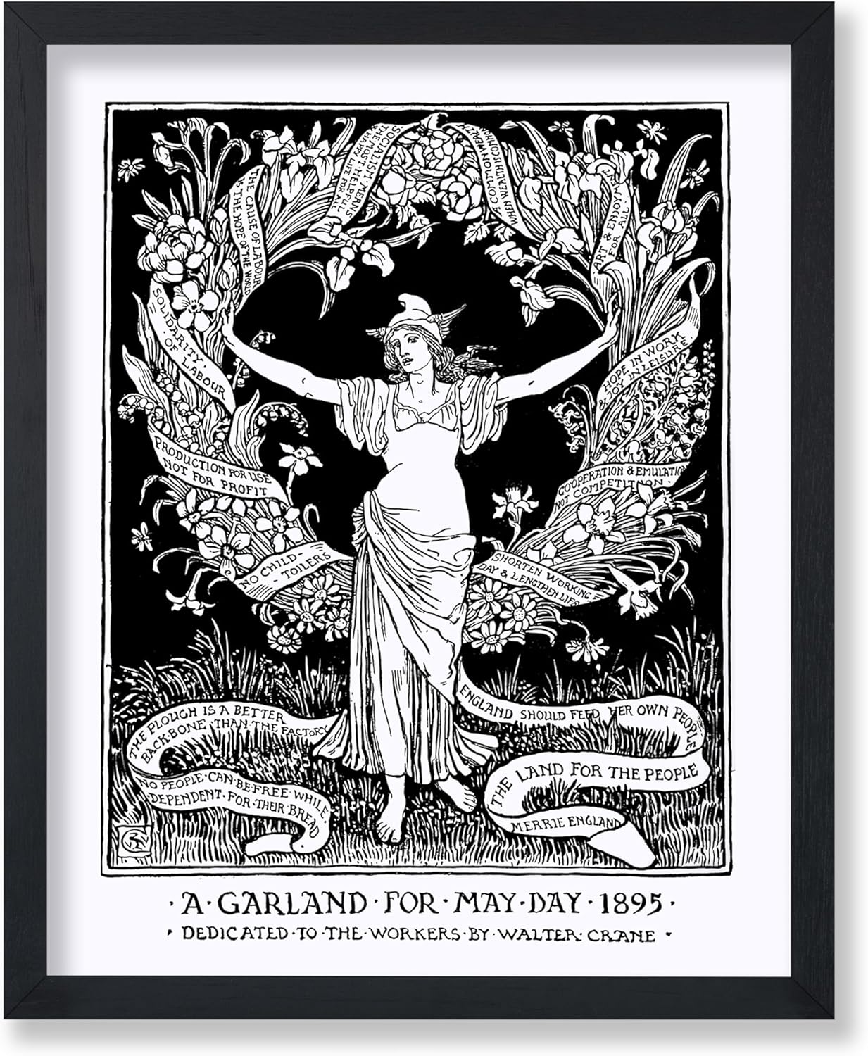 Poster Master Vintage Walter Crane Poster - Retro A Garland for May Day Print - Socialist Art - Gift for Him, Her, Men, Women - Wall Decor for Home, Office, Living Room - 16x20 UNFRAMED Wall Art