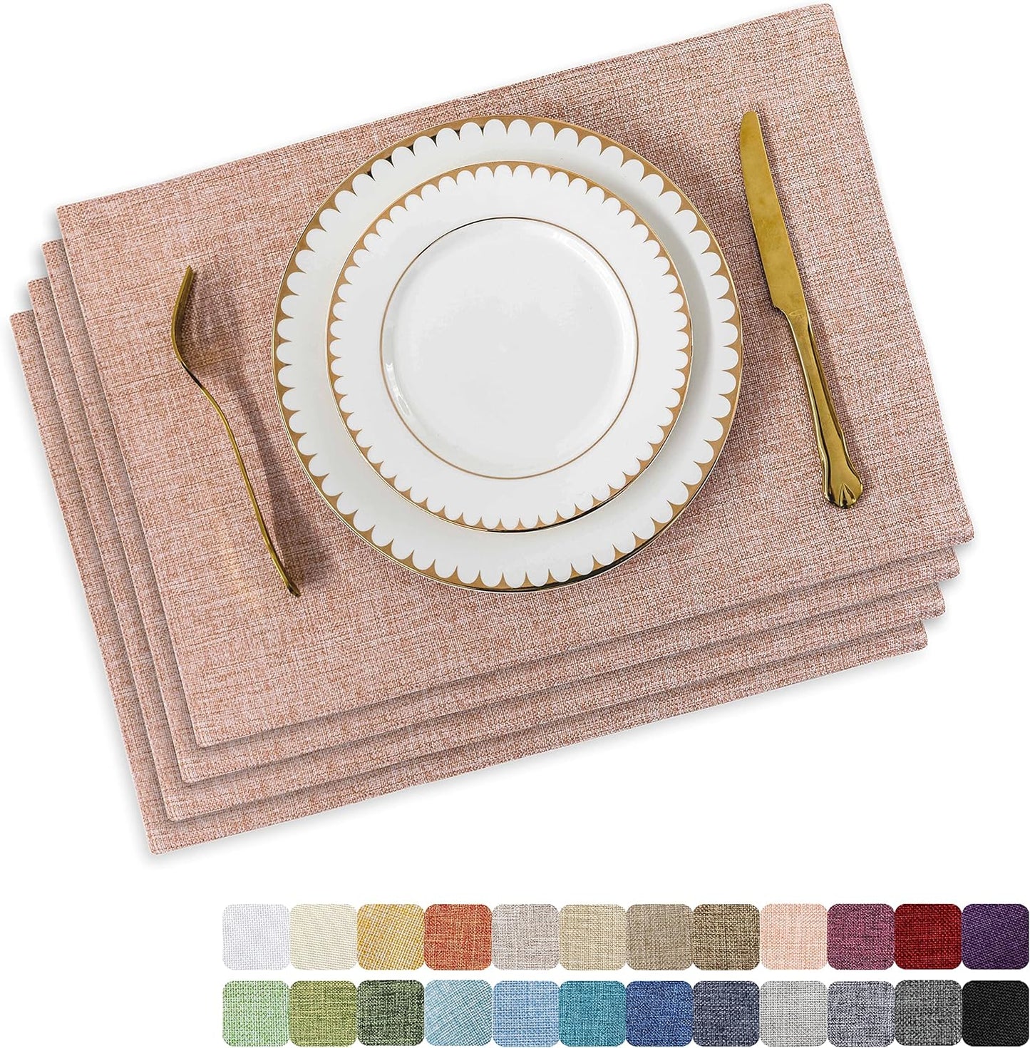 Home Brilliant Placemats Set of 4 Heat Resistant Dining Table Place Mats for Kitchen Table Party Dinner Decorations, 13 x 19 inches, Apricot Pink