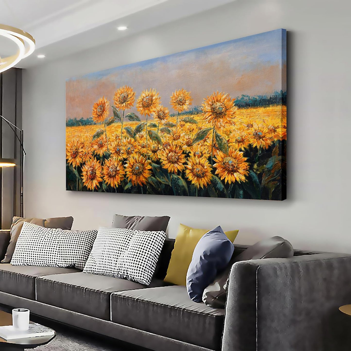 Yuaxker Sunflower Flower Wall Art Modern Yellow floral Canvas Painting Positive Trendy Wall Decor Artwork for Living Room Bedroom Dining Room Office Home Decor 24x48inch